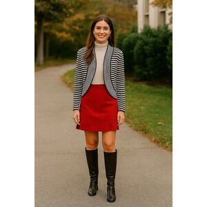 Talbots Striped Cardigan Women's Medium Black White Cropped Preppy Businesswear